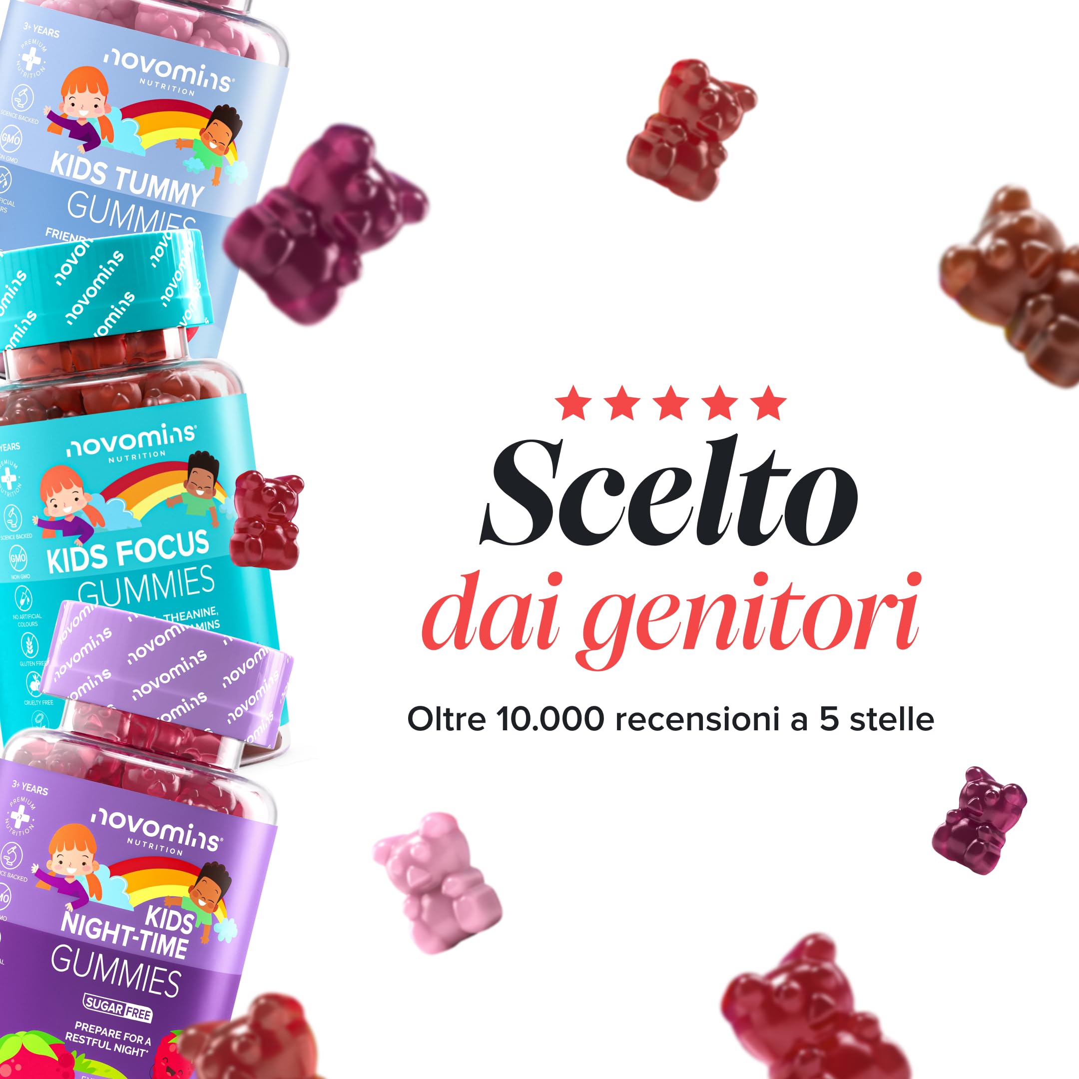 Ferro Bambini Gommose – Ferro + Vitamina C per l'Assorbimento – Energia, Globuli Rossi e Difese – Vegano, Senza Glutine – 30 Gommose Gusto Fragola – Novomins