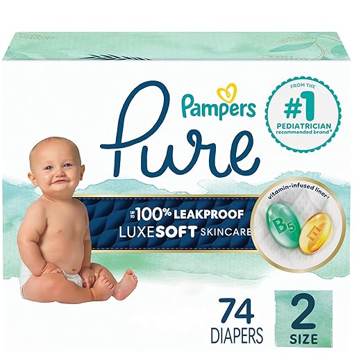 Pampers Baby Diapers - Pure Protection - Size 2, 74 Count, for up to 100% Leakproof, Premium Plant-based Skin Protection