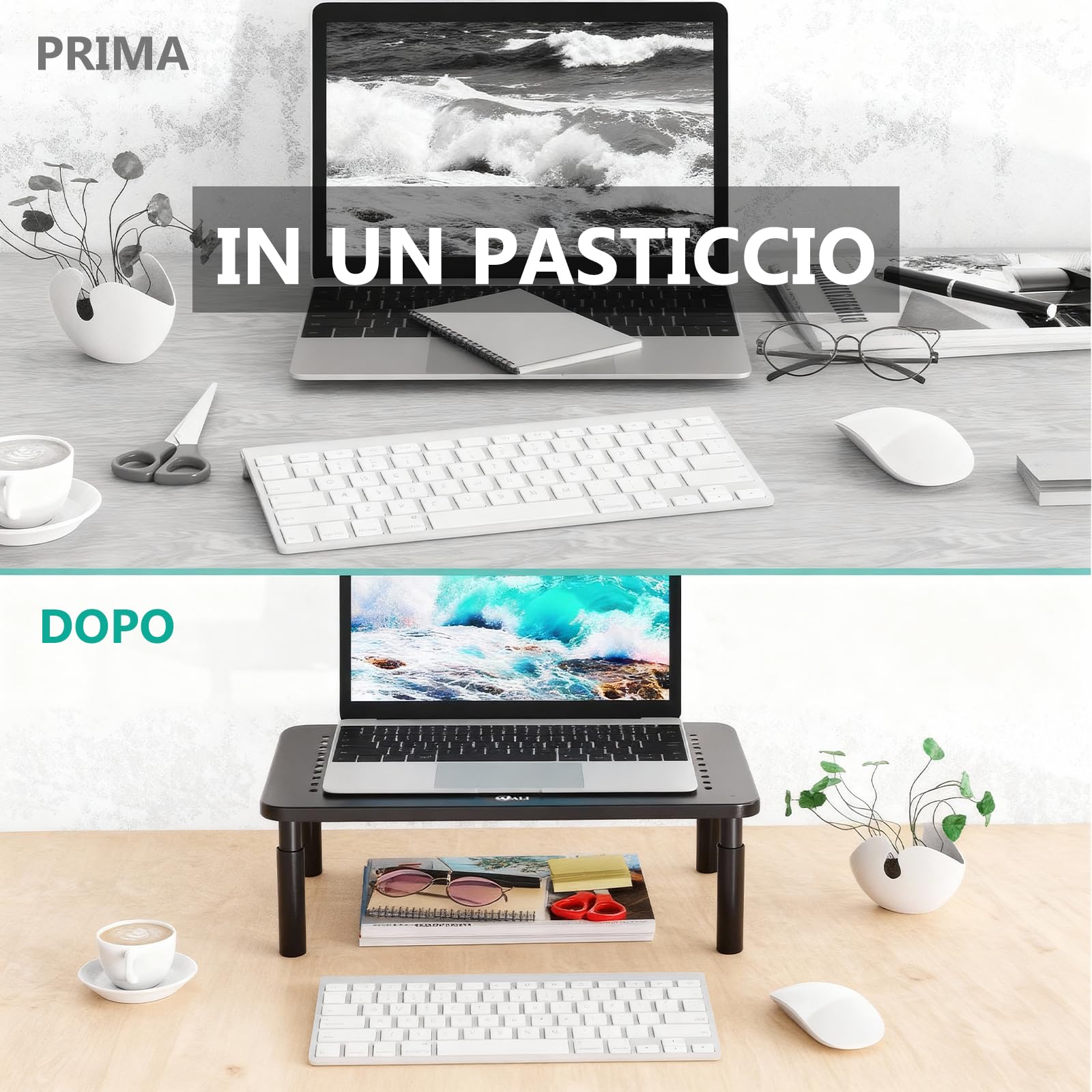 WALI Supporto per monitor del computer, 3 alzate regolabili in altezza, supporto per computer da scrivania in metallo, per ufficio, casa, scuola, 37 x 24 cm, confezione da 2, nero (STT003-2)