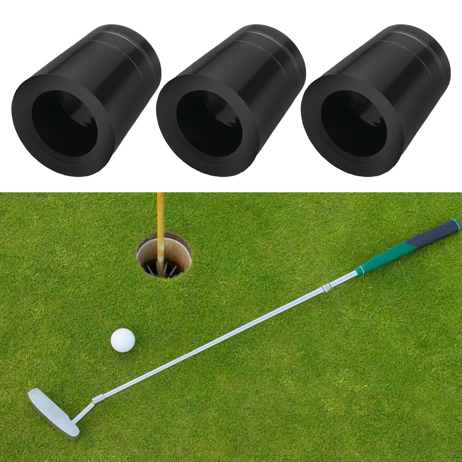 SG Store 12pcs Embouts de Golf en Fer avec Double Anneau Argenté Et Manchon en Caoutchouc pour Club de Golf Conique de 0,355 Cm 8,6 X 16 X 13,5 Mm Noir