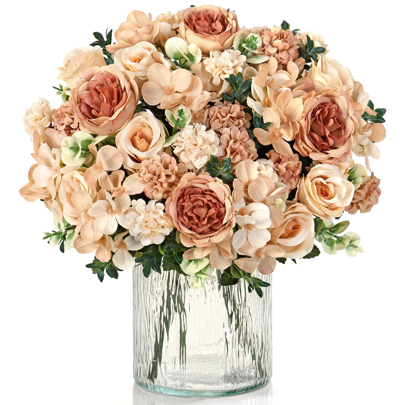 UXORSN 4 Bunches Artificial Roses Peonies Flowers Champagne Fake Flower Silk Peonies Rose Hydrangea Faux Flower Bouquet Floral Arrangement for Wedding Party Home Table Centerpieces Decor(2
