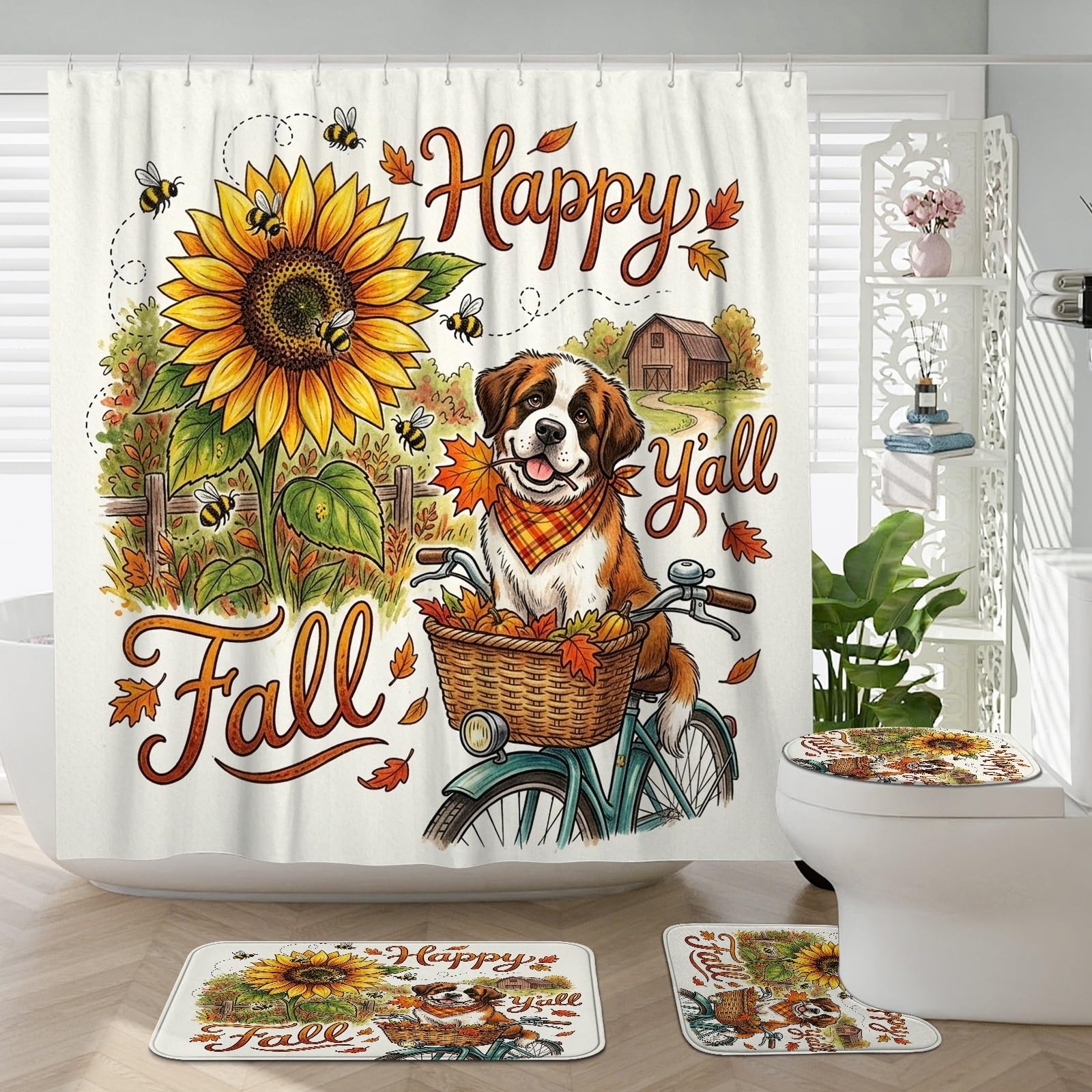 Tapis antidérapants pour abattant de toilettes anti-glisse en U motif Saint-Bernard pour WC