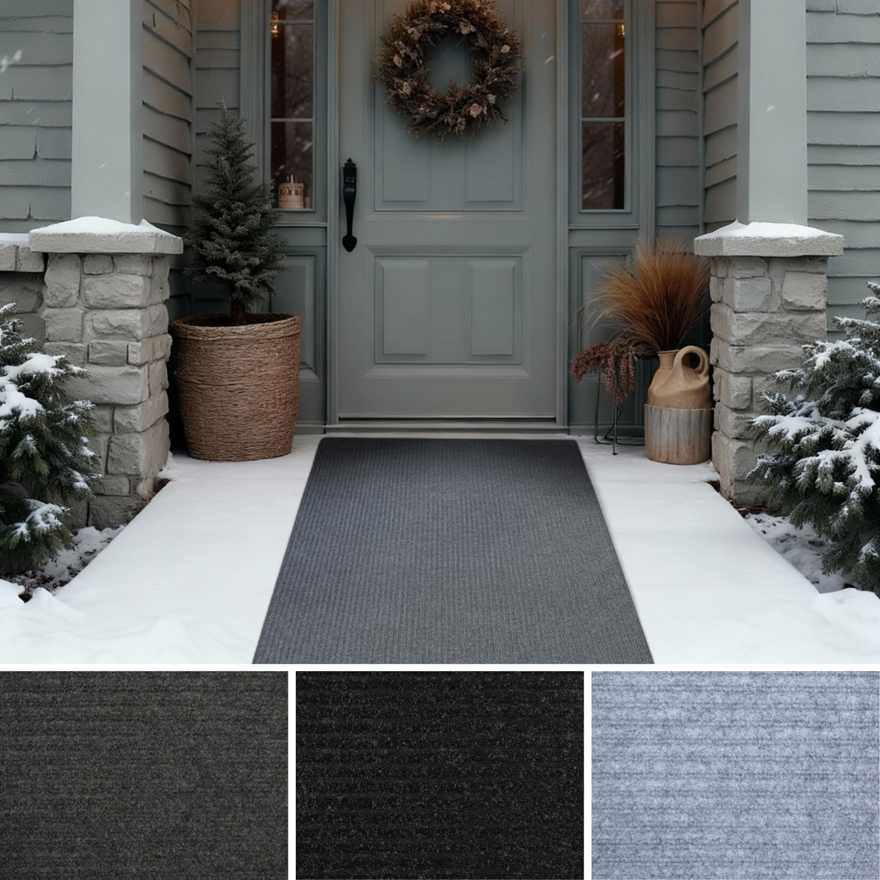 iCustomRug Ribbed Hallway Runner – 3'x10' Charcoal, Indoor/Outdoor, Non-Slip TPR Rubber Backing, Low-Profile All-Weather Carpet, Non-Shedding & Easy