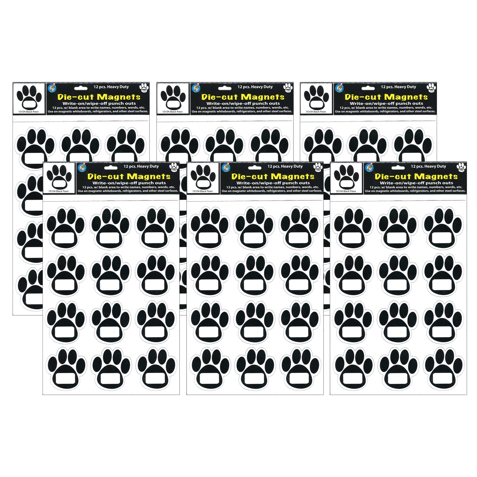 ASHLEY PRODUCTIONSDie-Cut Magnetic Black Paw Prints, 12 Per Pack, 6 Packs