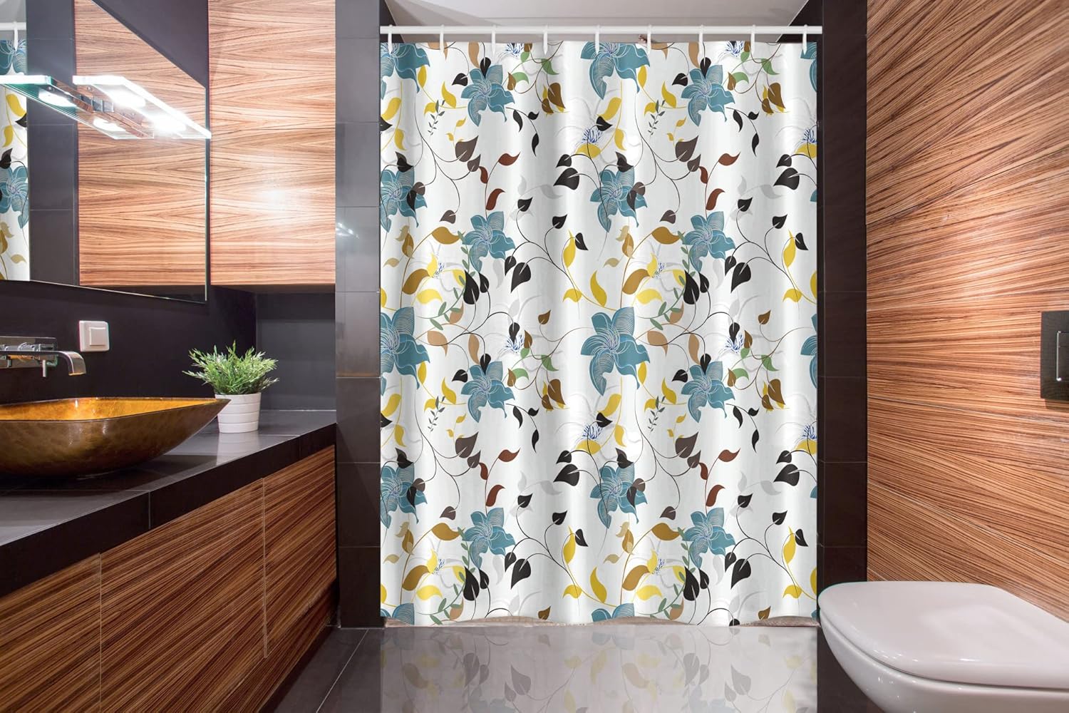 Ambesonne Leaf Stall Shower Curtain, Seasonal Flowers with Colorful Leaves Poison Ivy Plant in Contemporary Design Print, Fabric Bathroom Decor Set with Hooks, 54" W x 78" L, Redwood White Cadet Blue
