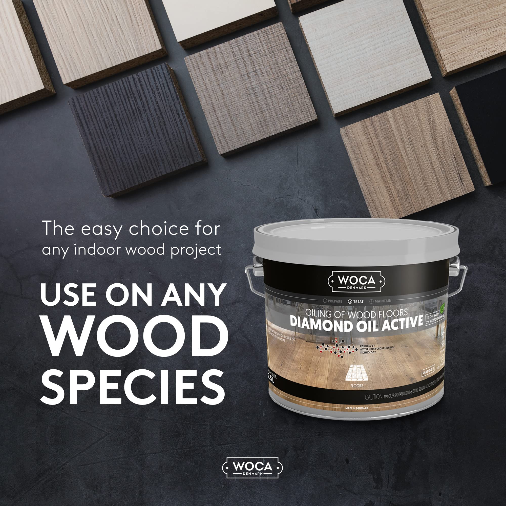 WOCA Aceite de diamante activo, extra blanco, 2,5 l, acabado de madera, aceite penetrante a base de plantas sin COV para superficies de madera sin tratar, nuevas o recién lijadas
