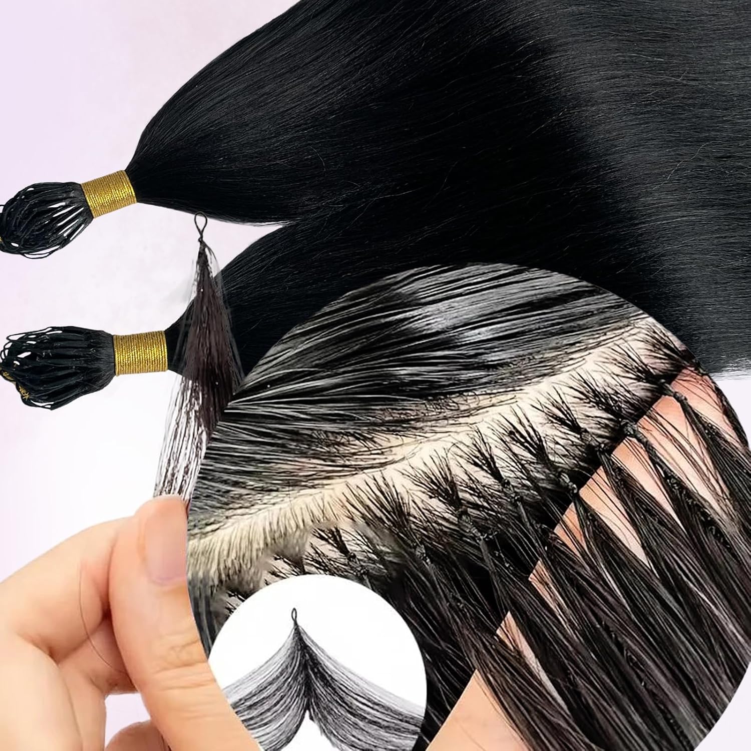 Feather Crochet Human Hair for Black Women, 50 Strands Yaki Straight Knotless Pre-Separated Human Crochet Hair Bundle, 16 Inch Yaki Miracle Knots Invisible Hair Extensions(50g, #1B Natural Black)
