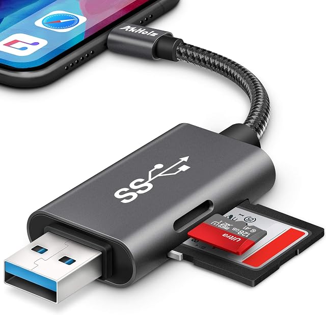 SD Card Reader for iPhone iPad, AkHolz 4 in 1 Camera Card Viewer SD Card Reader Adapter for SD Micro SD Card, Camera Memory Card Reader Compatible with iPhone iPad iPod Windows Mac OS Desktop, Laptop