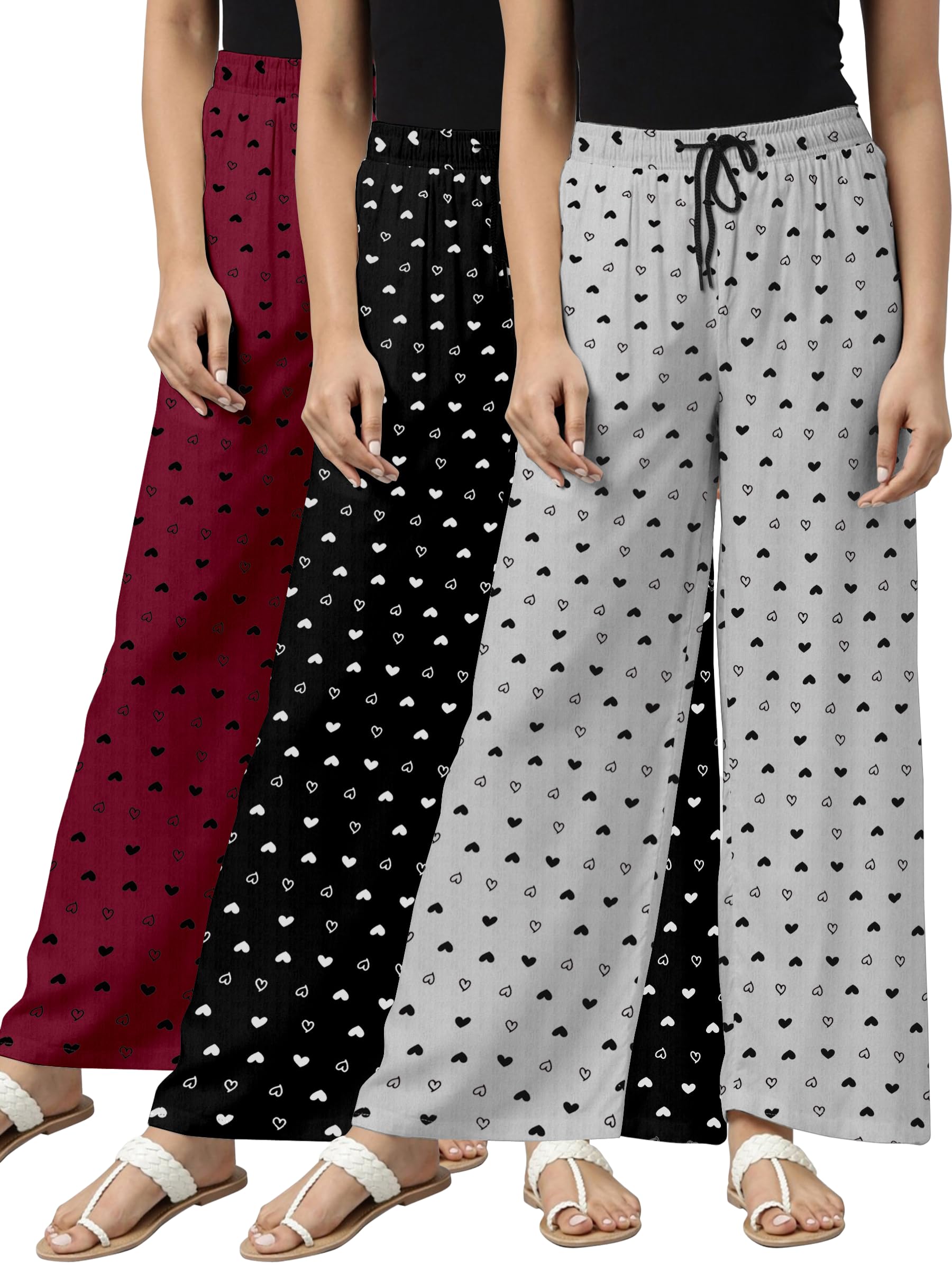 rinkweve Women Printed Palazzo Pants Combo Pack of 3| Soft Comfortable Elastic Waist Lounge Pants for Women | Relaxed Fit Daily Wear Sleepwear Home Wear Bottoms-picture-40