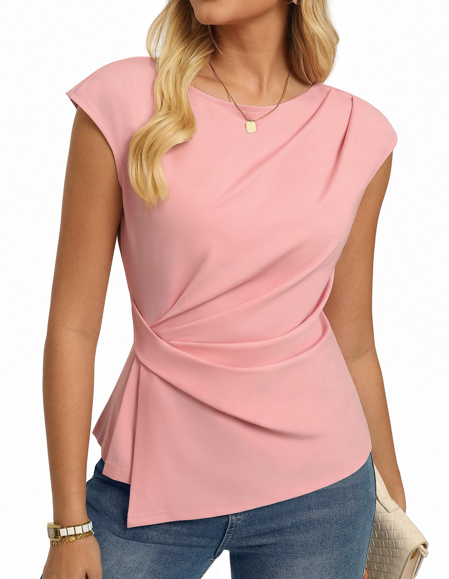 GRACE KARIN Tshirt Damen Sommer Elegante Flügelärmeln Business Bluse Slim Fit Shirt Wickelbluse Oberteile