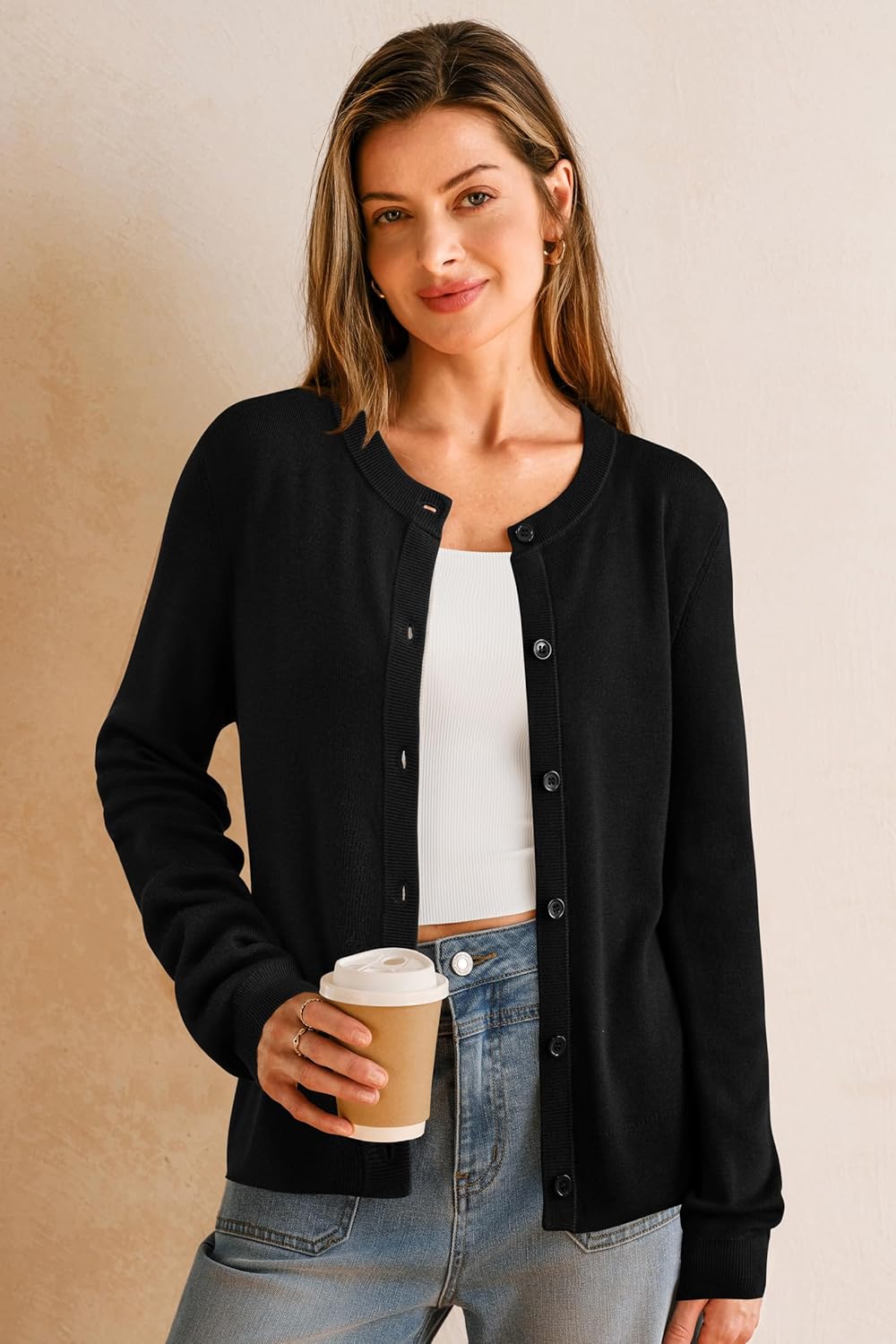 Arach&Cloz Women's Wool Blend Lightweight Spring Business Casual Cardigan Sweaters Tops - Image 2