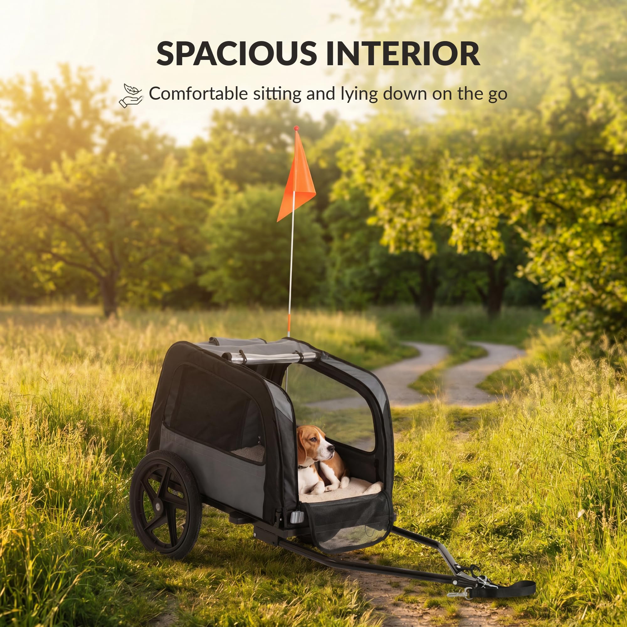 Remolque de bicicleta para perro 2 en 1 plegable con función de cochecito, carrito para perros pequeños, ventilación, cinturón de seguridad, reflectores, carga máx. 30 kg, negro y gris