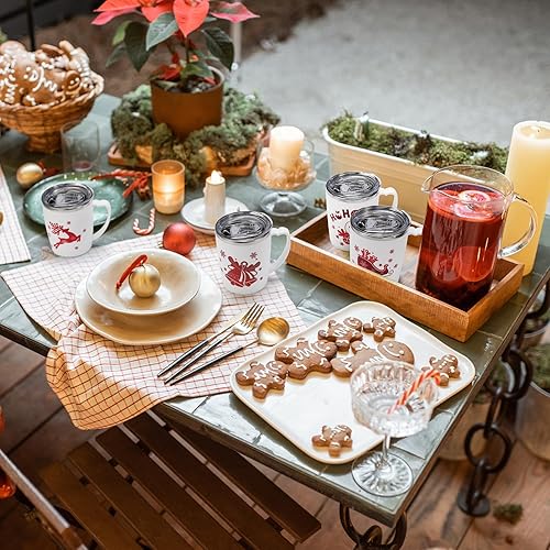 Miniatura 5 de 6 tazas de café aisladas de Navidad de 12 onzas, vaso de regalo de Navidad de acero inoxidable con tapa de asa, cepillos para pajilla, taza de