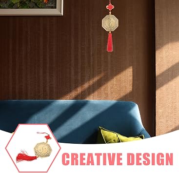 KICHOUSE 12.3cm Pure Copper Bagua Yin Yang Fish Hanging Ornament with Chinese Knot, Feng Shui Home and Car Decoration for Wealth and Protection