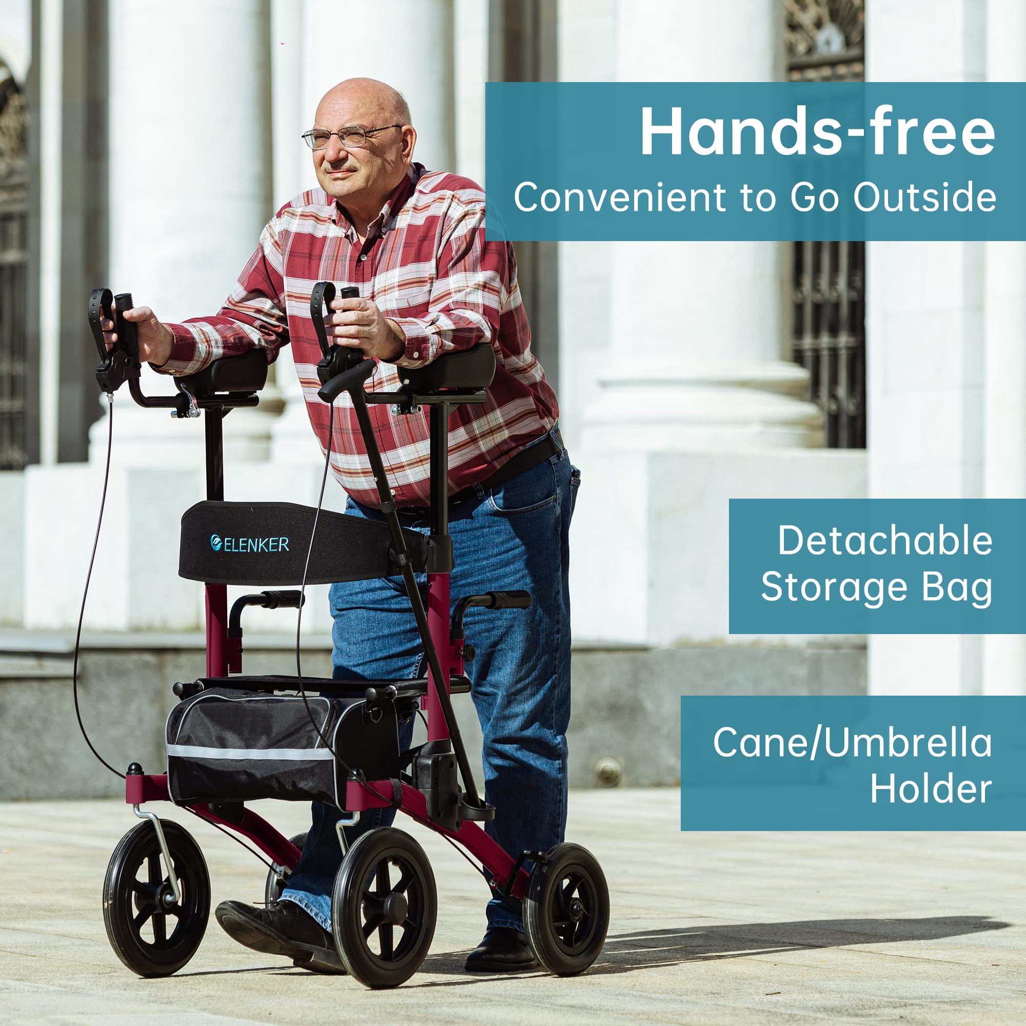 Buy ELENKER AllTerrain Upright Rollator Walker with NonPneumatic Tire