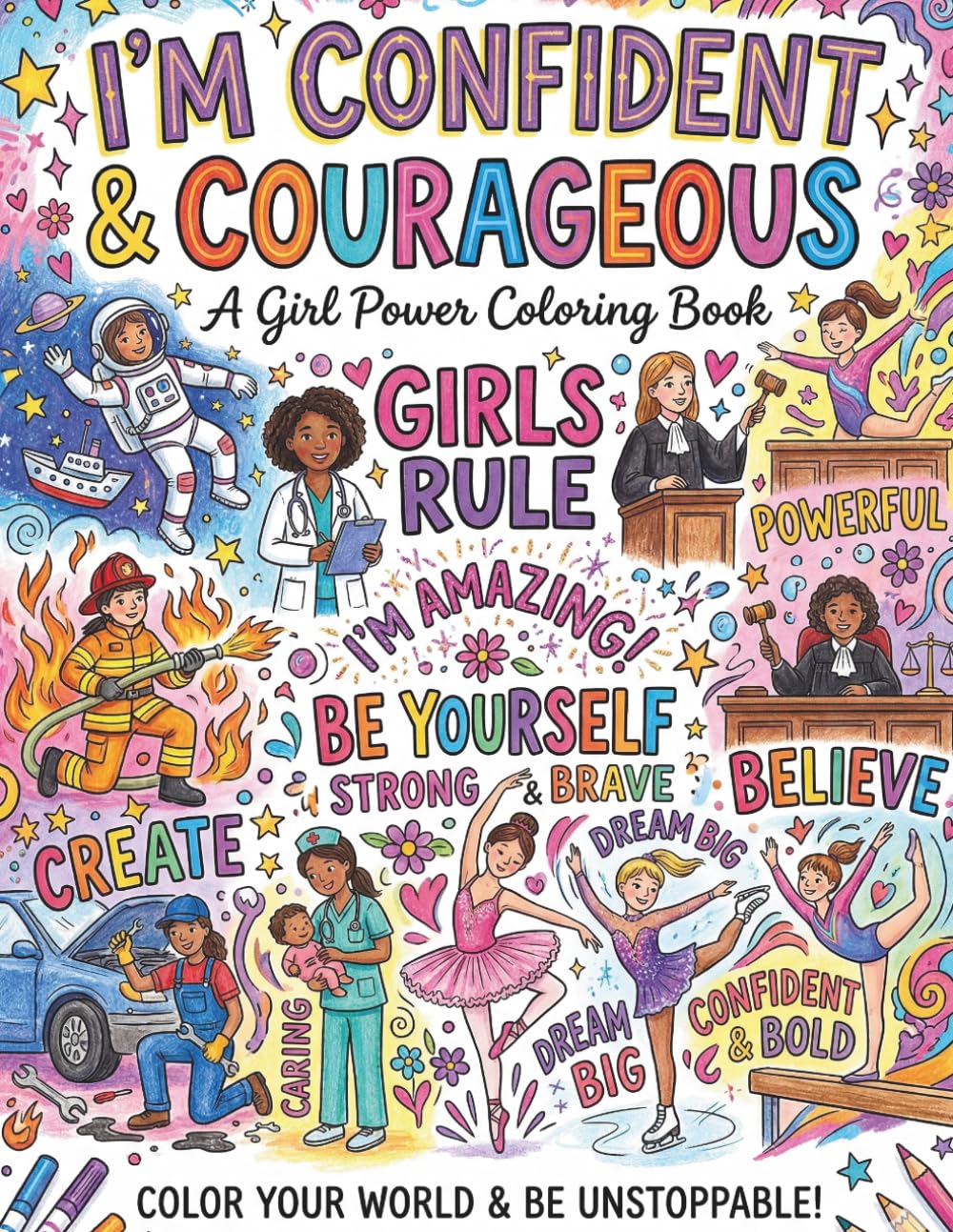 I'm confident & Courageous A girl power coloring book: Empowering Girls to Stand Tall, Speak Up, Believe in Themselves and Shine.