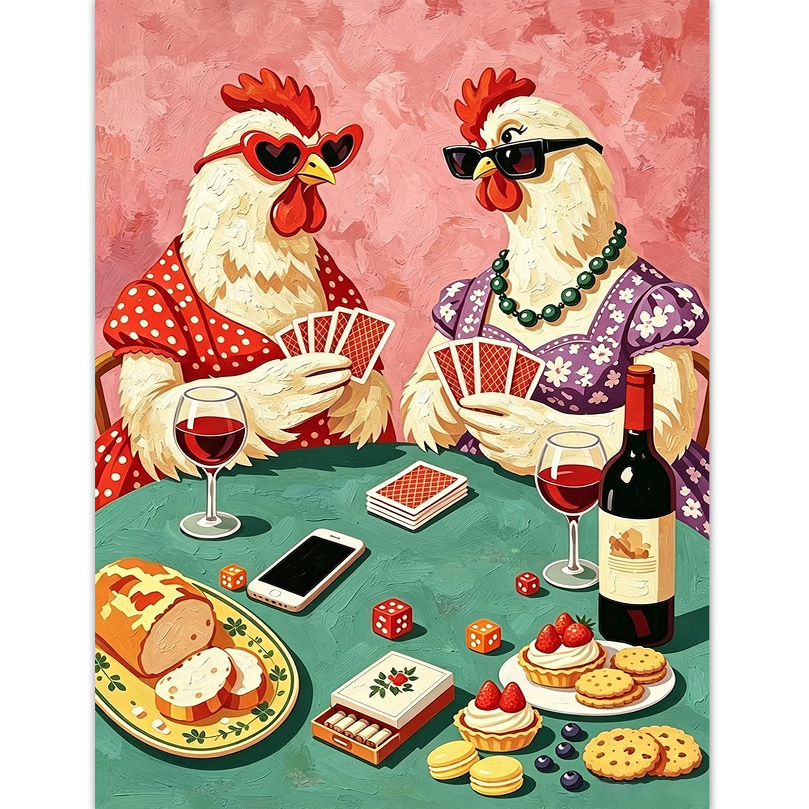 Chicken Poker Paint by Numbers for Adults, DIY Acrylic Painting Kit 12x16in