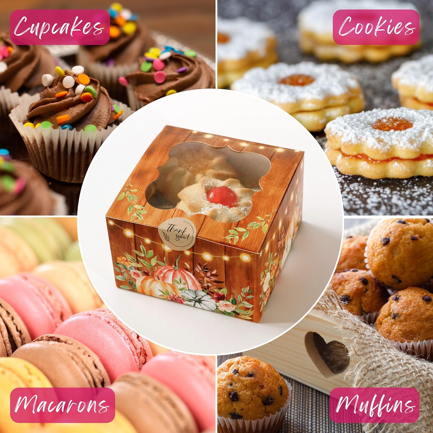 Fall Cookie Boxes with Window and Decorative Seal Sticker (Set of 30), Treat Boxes For Desserts, Party Favors For Guests - Image 3