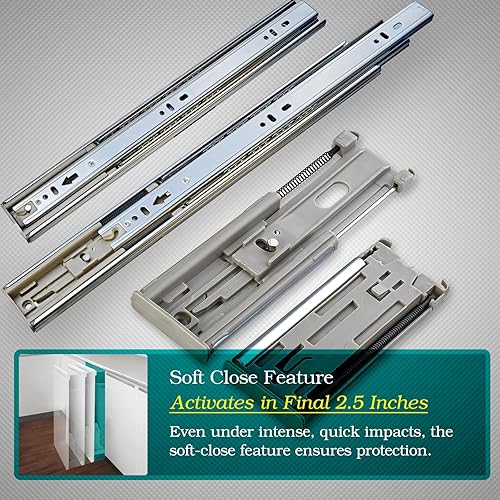 Miniatura 3 de Diapositivas para cajones, resistentes, rodamientos de bolas, extensión completa (cierre suave, 2 pares, 22 pulgadas)