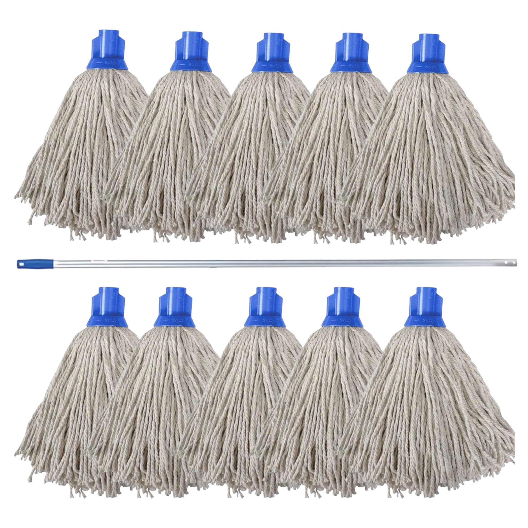 Aardvark Janitorial Supplies Blue 10 Swift Py Cotton Mop Heads And 1 Colour Coded Mop Handle (Blue)