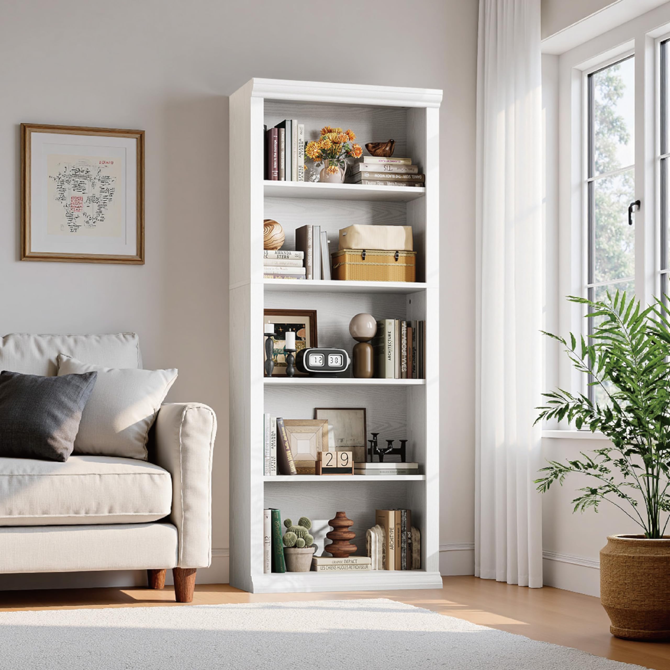 EOSVALO Bücherregal 5-stöckig, 60x29.7x153cm, Weiß