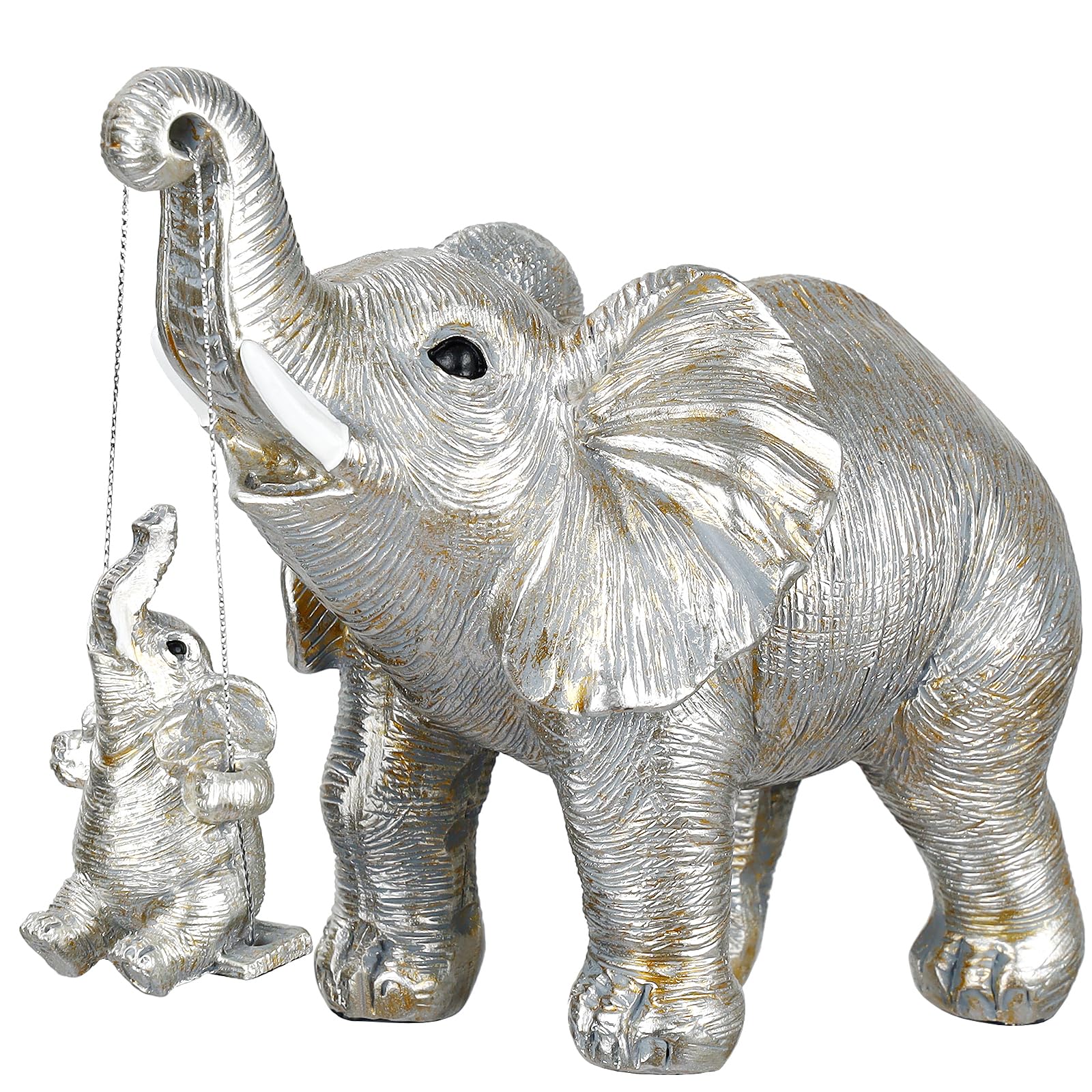 autumndeer Elephant Statue Ornaments, Elephant Figurines Gifts for Women Mom, Elephant Decor Good Luck for Home Office Shelf Decorations, Elephant Ornaments Figurines (Silver)