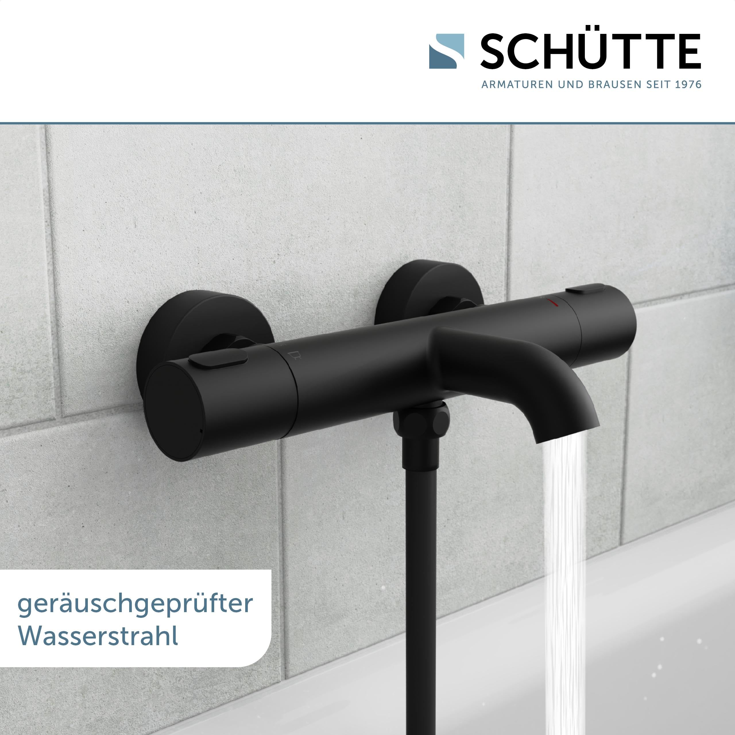 Schütte 33196 Badewannenarmatur Los Angeles mit Thermostat, Wannenarmatur Wannenthermostat mit Verbrühschutz bei 38℃, Mischbatterie Wasserhahn Armatur für Badewanne, Schwarz