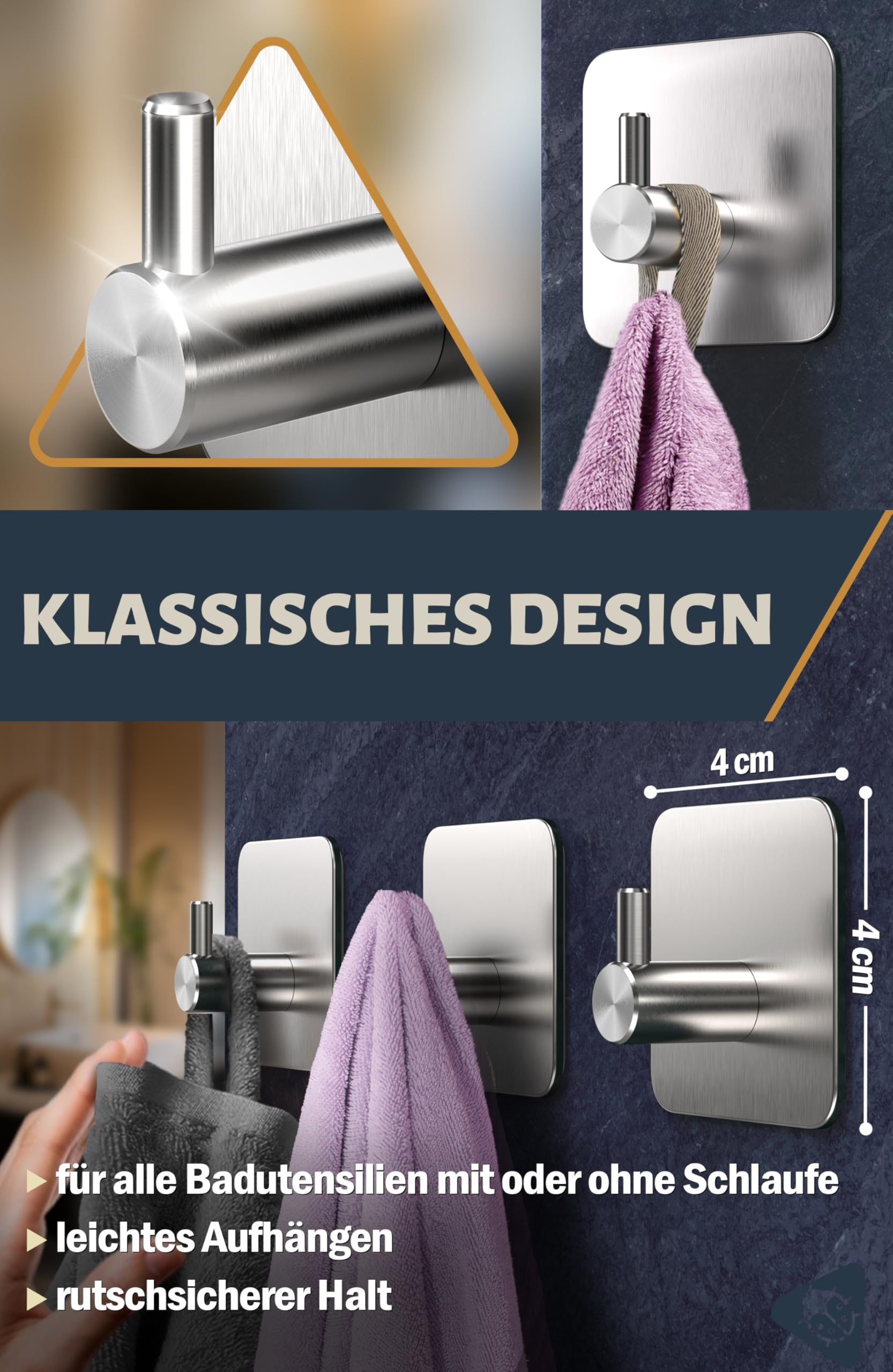 Menz ZT Ganci Adesivi In Acciaio Inox Per Bagno E Cucina - Set 6 Pezzi Autoadesivi