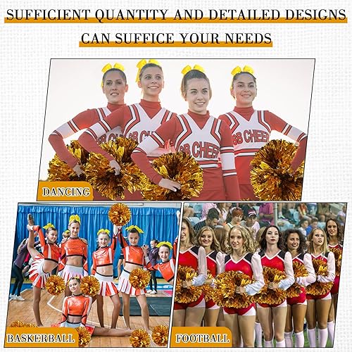 Miniatura 6 de Hanaive 3 pompones de animadora y lazo grande para el pelo de animadora para niña, pompones metálicos para bailar adolescentes