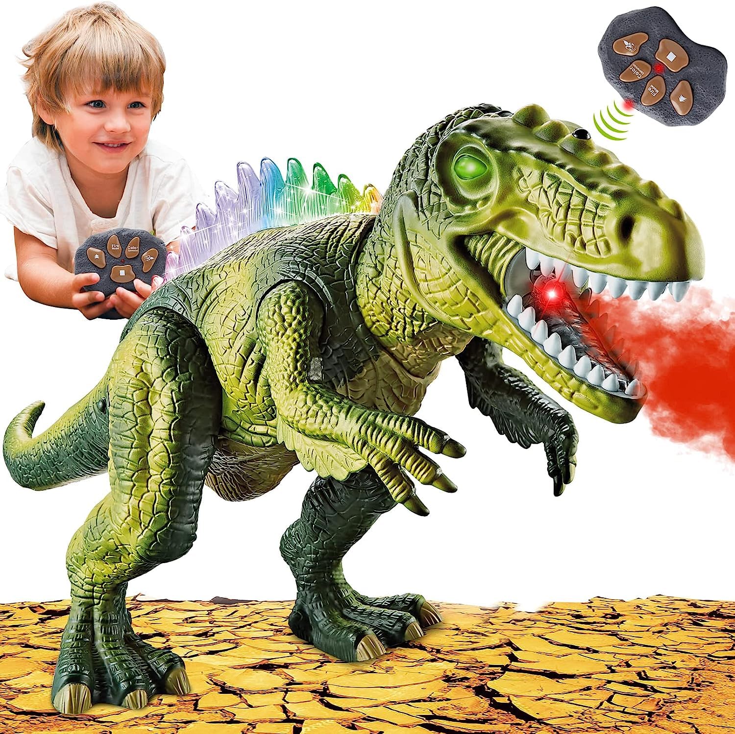 Euphoria Rk Toys The Trending Smoke Remote Control Dinosaur For Kids With Light Up Eyes & Roaring Sound, Walking Dinosaur Robot Dinosaur, Big Rc Dinosaur, Large Size 17In Realistic Dilophosaurus-image-34