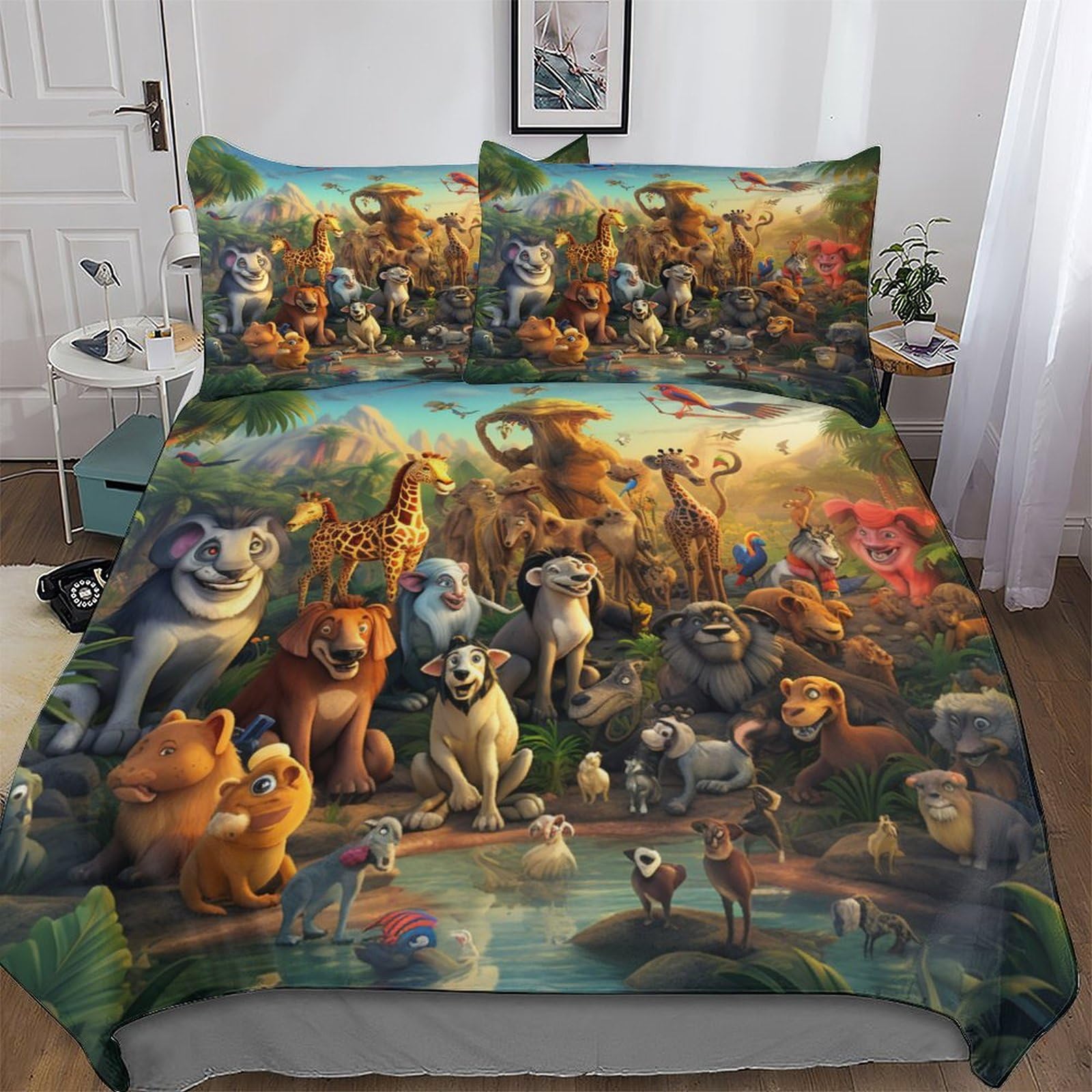 Housse de couette microfibre douce motif 3D Monde Animal parure de lit premium 200x200