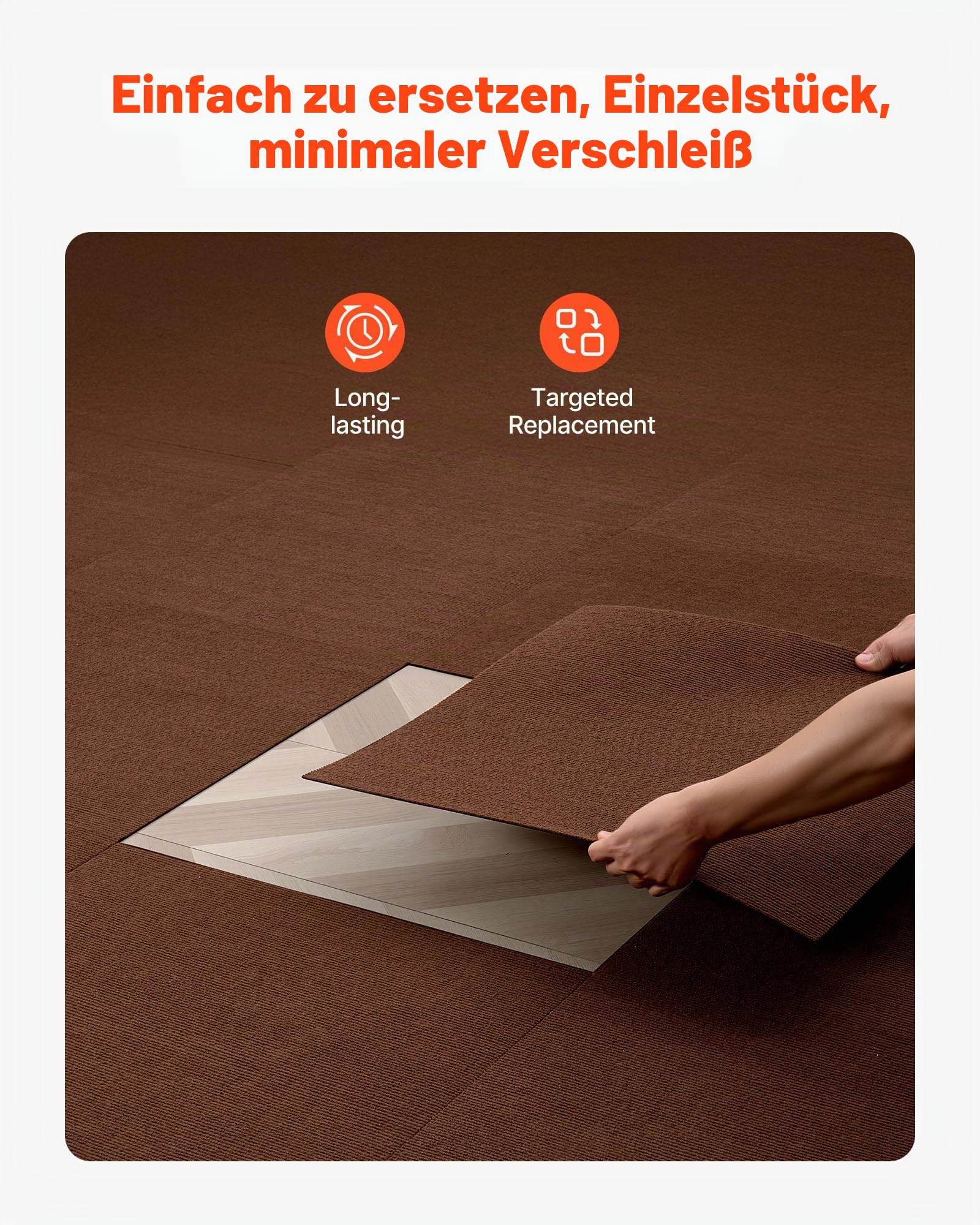 VEVOR Teppichfliesen 609,6 x 609,6 x 5 mm, 20er-Pack, selbstklebender Teppichboden mit Fläche von 7,4 m², Teppich Bodenbelag, einfacher DIY-Austausch für Wohnzimmer und Büro, Dunkelbraun
