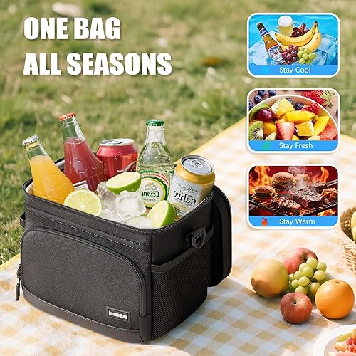 Miniatura 3 de Lonchera térmica para mujeres y hombres, bolsa térmica suave para el trabajo, oficina, viajes, picnic, color negro, 9L