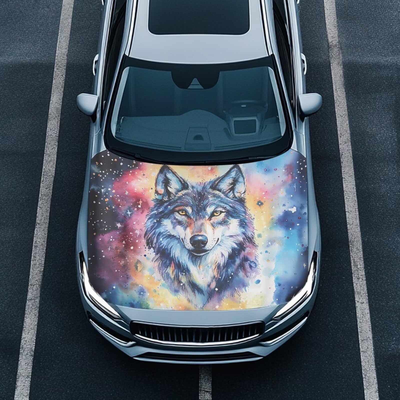 Wolf King Car Hood Cover Stretch Polyester Cover for Waterproof Automotive Accessories Easy Installation