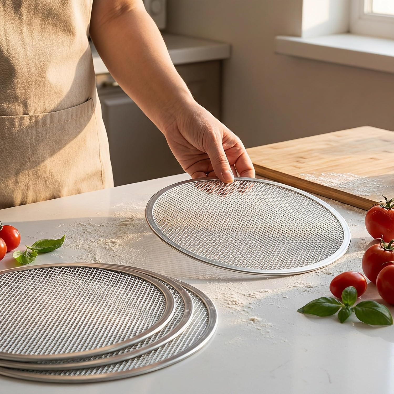 Ipetboom 8pcs Aluminum Pizza Mesh Screen, Non-Stick Crust Baking Tray 8''