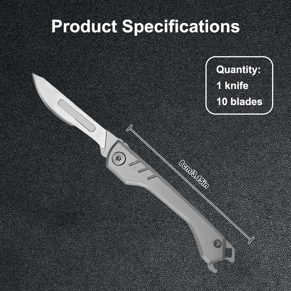 Coltello Tascabile Pieghevole, Coltello Portachiavi, Coltello Tascabile in Acciaio Inossidabile, Coltellino Tascabile EDC con 10 Lama Sostituibile, per Caccia All'aperto, Campeggio, Pesca, Raccolta