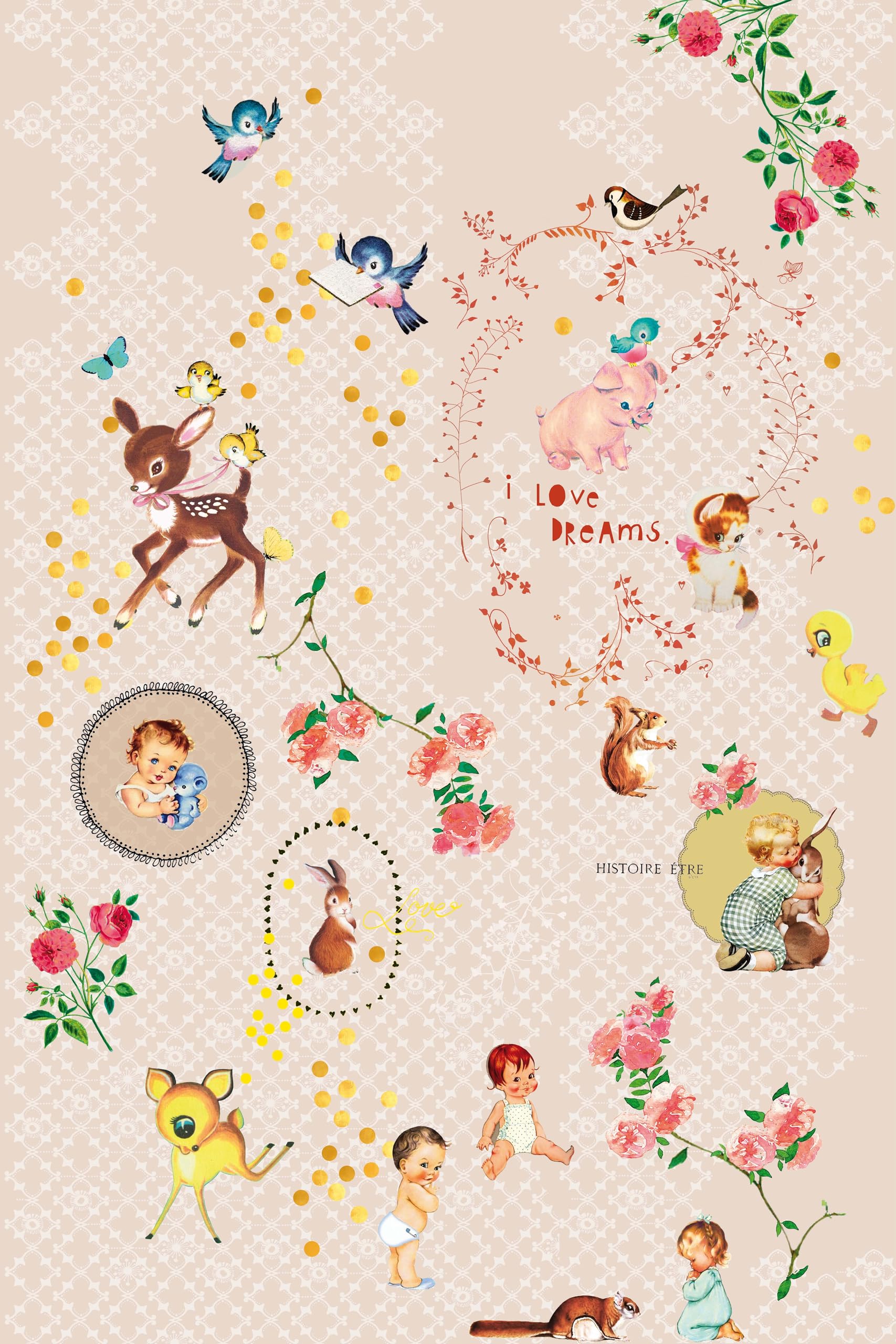 Papier peint photo animaux et fleurs rose Rasch Onszelf Stories 557664 pour chambre enfant 3x2m