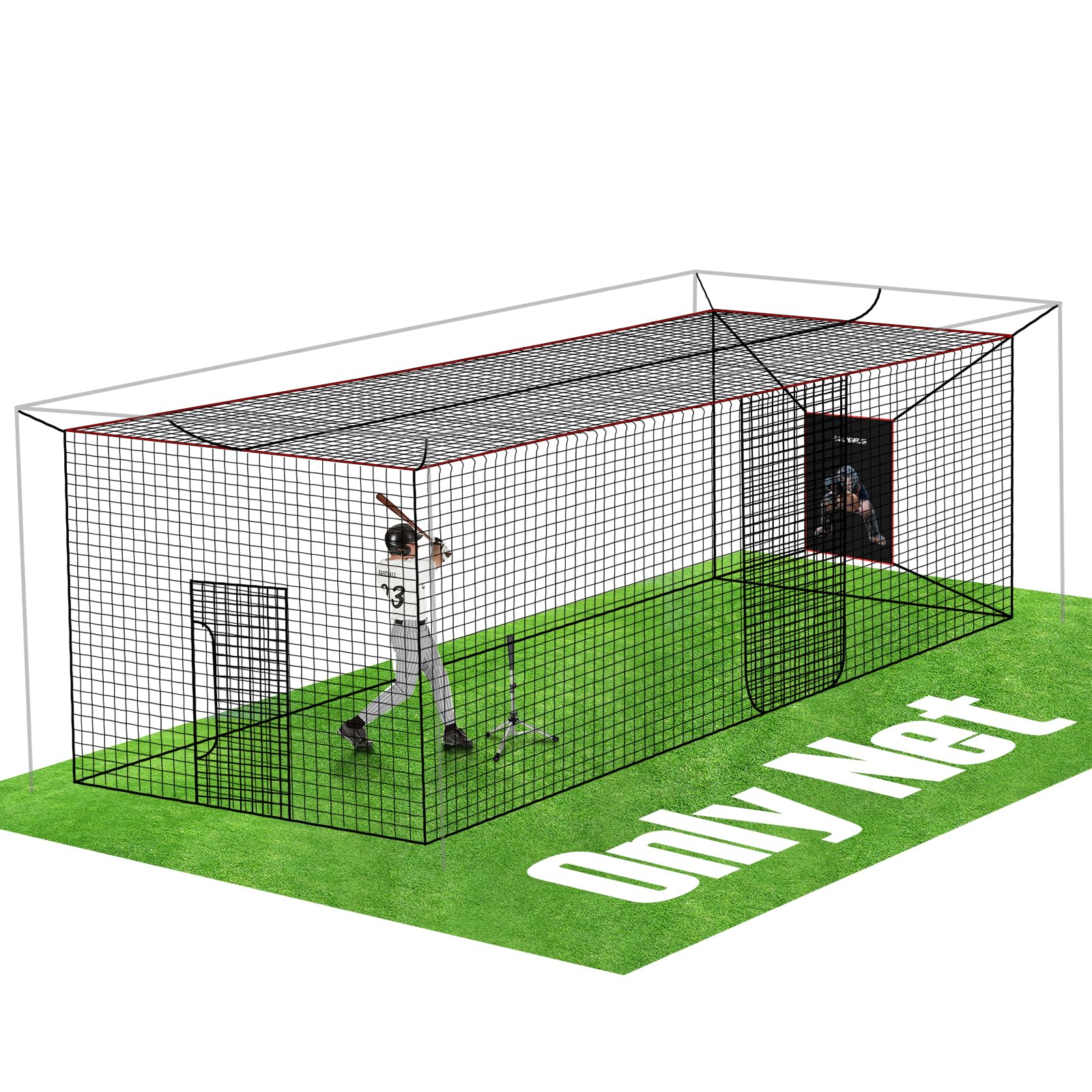 AOLIGEIJS Baseball Softball Batting Cage Net with Realistic Catcher, Net Only, Backyard Practice Batting Cage Net, Heavy Duty Multi-Purpose Sports Net