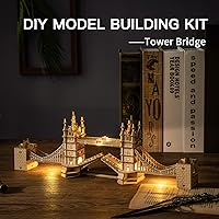 Vista 2 de ROBOTIME - Kits de rompecabezas de madera en 3D con luz LED, kit de construcción de modelo de torre puente de bricolaje para construir, rompecabezas