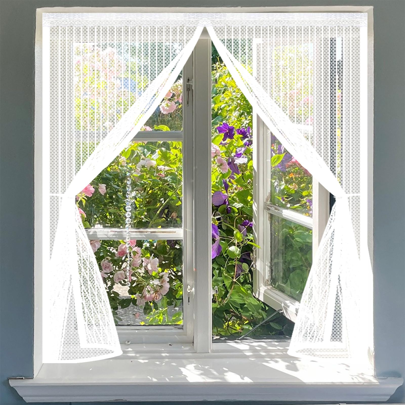 Qenhyun White Door Fly Screen 70 X 205 Cm Keep Bugs Out, Full Frame Magic Tape, Powerful Magnets, Self Sealing, No Drill Installation, Magnetic Door Curtain For Patio Exterior Indoor Doors,