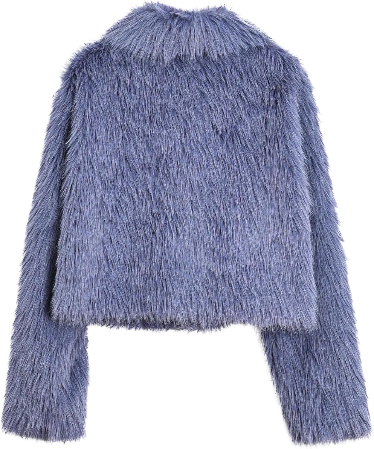 Amazhiyu Women's Faux Fur Zip Up Crop Coat Long Sleeve Lapel Jacket with Pockets - Image 4