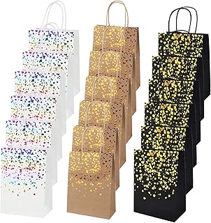Sacchetti da Regalo 18 Pezzi Borse di Carta Kraft Sacchetto di Regalo di Carta Borsa di Bronzing Kraft con Manico Sacchetti Regalo Bronzing per Natale Matrimonio Compleanno