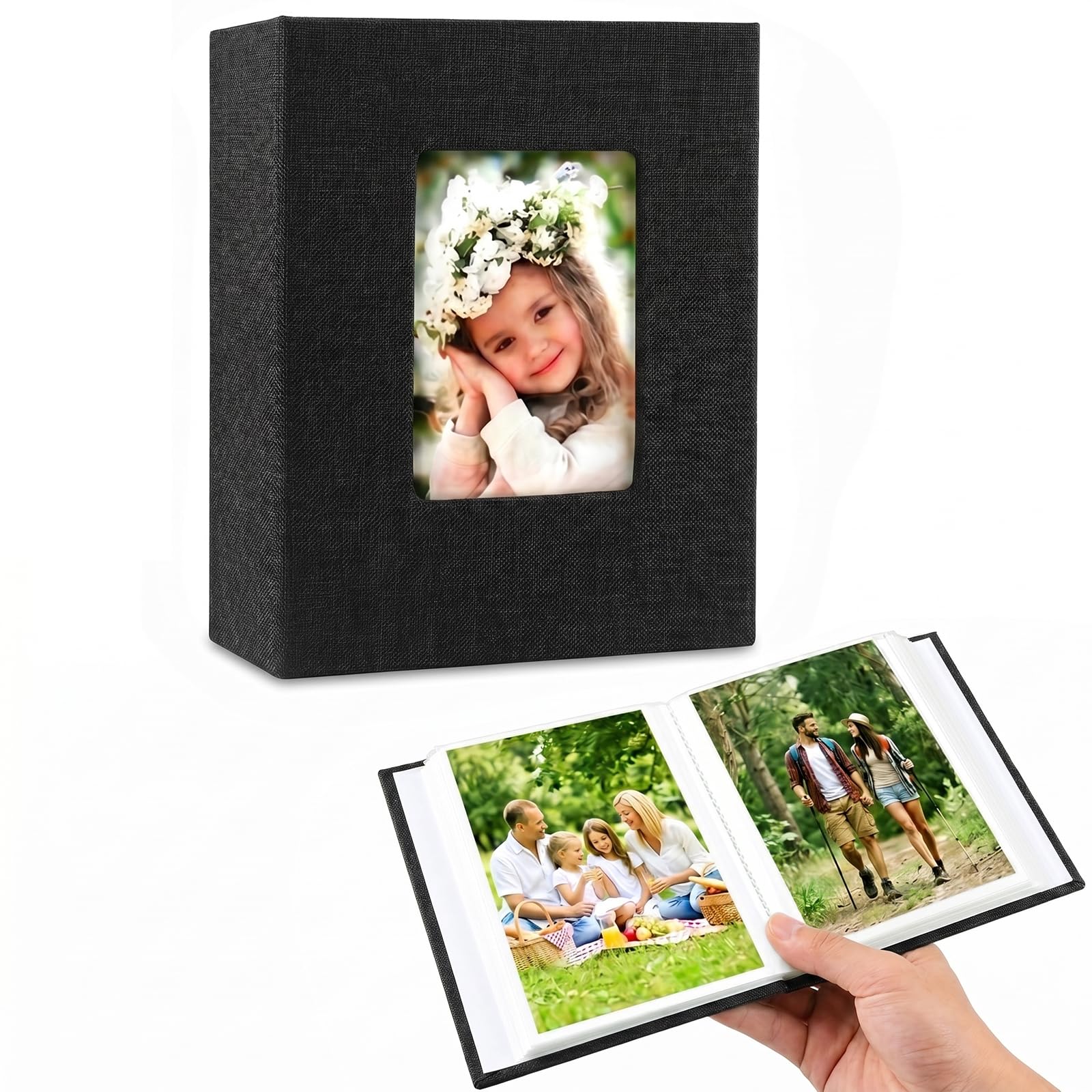 mawmuaw Photo Albums 6x4" Linen Photograph Album Black Slip in 100 Pockets