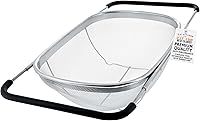 US Kitchen Supply 6-Quart Stainless Steel Collapsible Over-Sink Colander Strainer with Expandable Handles - Fine Mesh Rectangular Sieve for Pasta, Rice & Veggies
