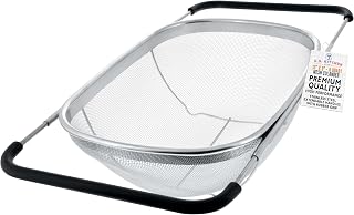U.S. Kitchen Supply 6-Quart Stainless Steel Over Sink Colander Strainer - Collapsible Fine Mesh with Expandable Handles for Pasta Rice Veggies