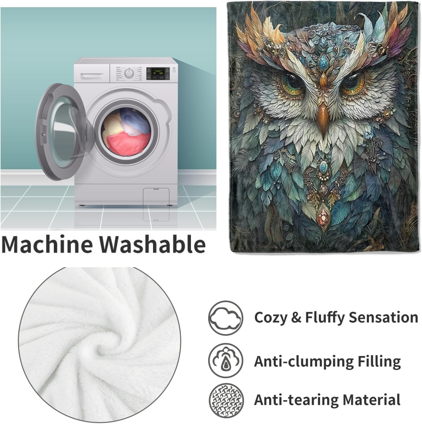 Owl Flannel Blanket, Soft Warm Lightweight Throw Blanket for Bed, Couch, Home, Travel - Owl Decor - 60" x 80"