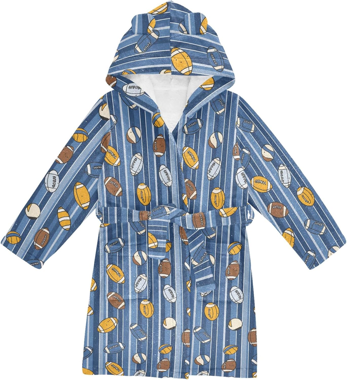 America Cartoon Rugby Football Bathrobe Hooded PJ Robe Plush Fleece Robe Pajama Sleepwear 2-12 Years