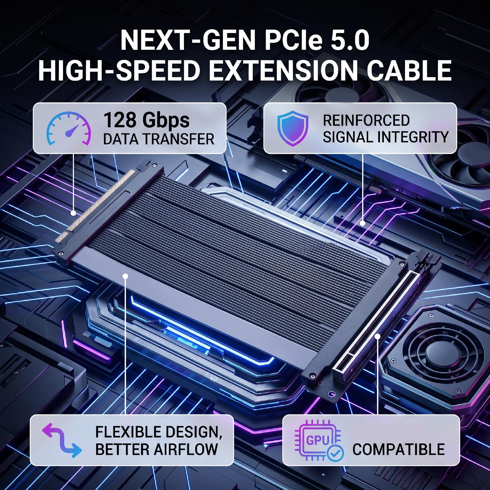 PCIe 5.0 Extension Cable 200mm Shielded Flexible Riser