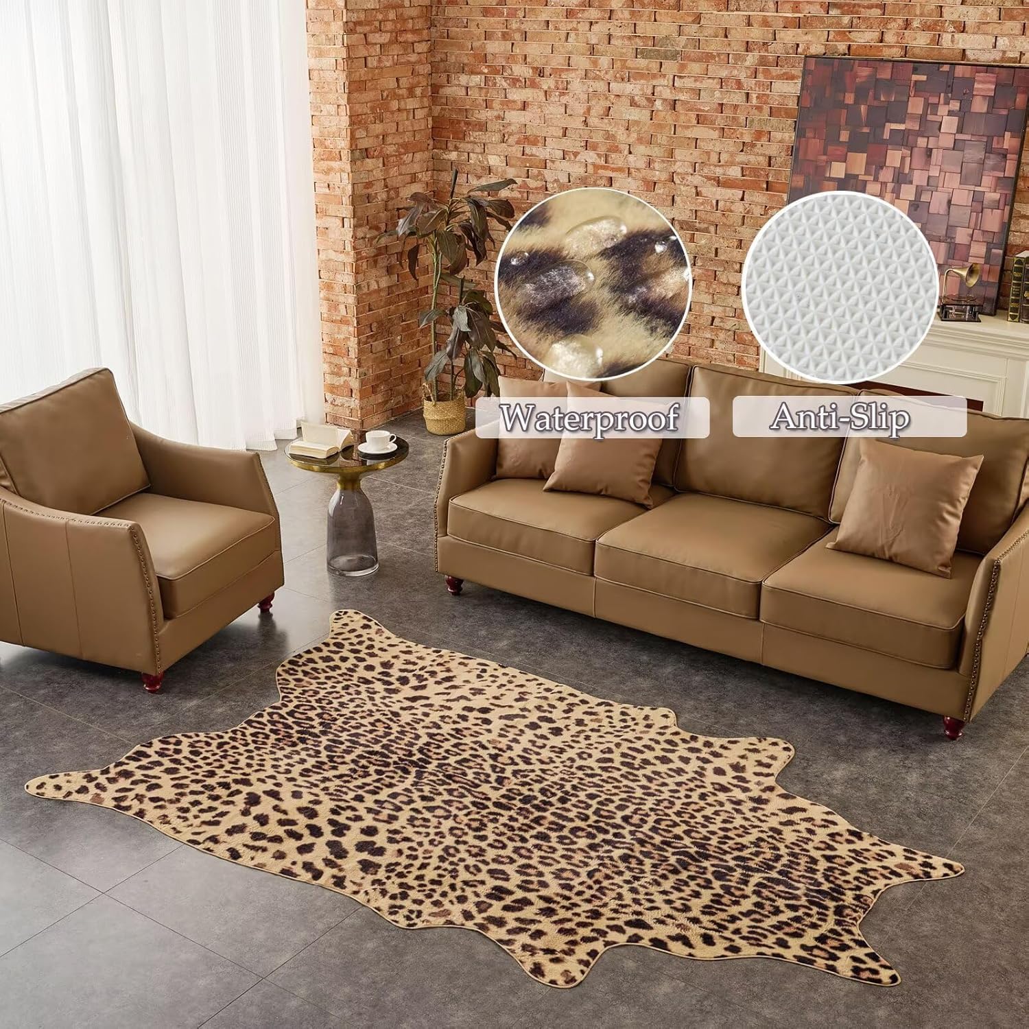 Leopard Rug,Luxury Faux Fur Leopard Print Area Rug,Animal Print Carpet Home Decor for Living Room Bedroom Large Carpet Non-Slip Brown Leopard-4.8 * 6.8FT(57 * 80inch) - Image 7