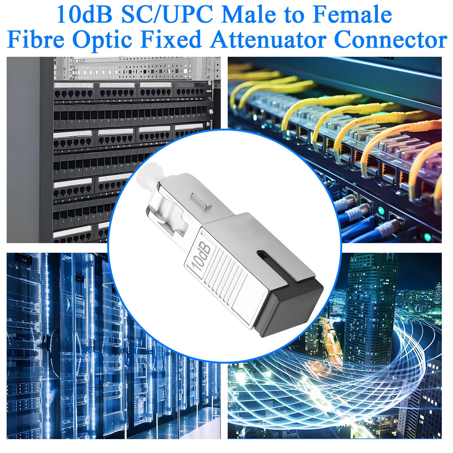 QIANRENON 10 dB SC/UPC Singlemode Fibra Ottica Attenuatore Fisso Adattatore SC Maschio a Femmina Fibra Ottica Fissa Attenuatore Valore Attenuatore 10dB ± 1, per FTTH CATV PON Fibre Network